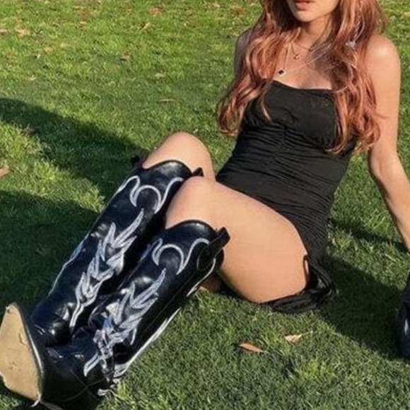 NEW🔥 Embroidered Black Cowboy Cowgirl Western Boots - Picture 7 of 7